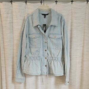 NWT White House Black Market Blue Utility Jacket with Drawstring Waist Size 14